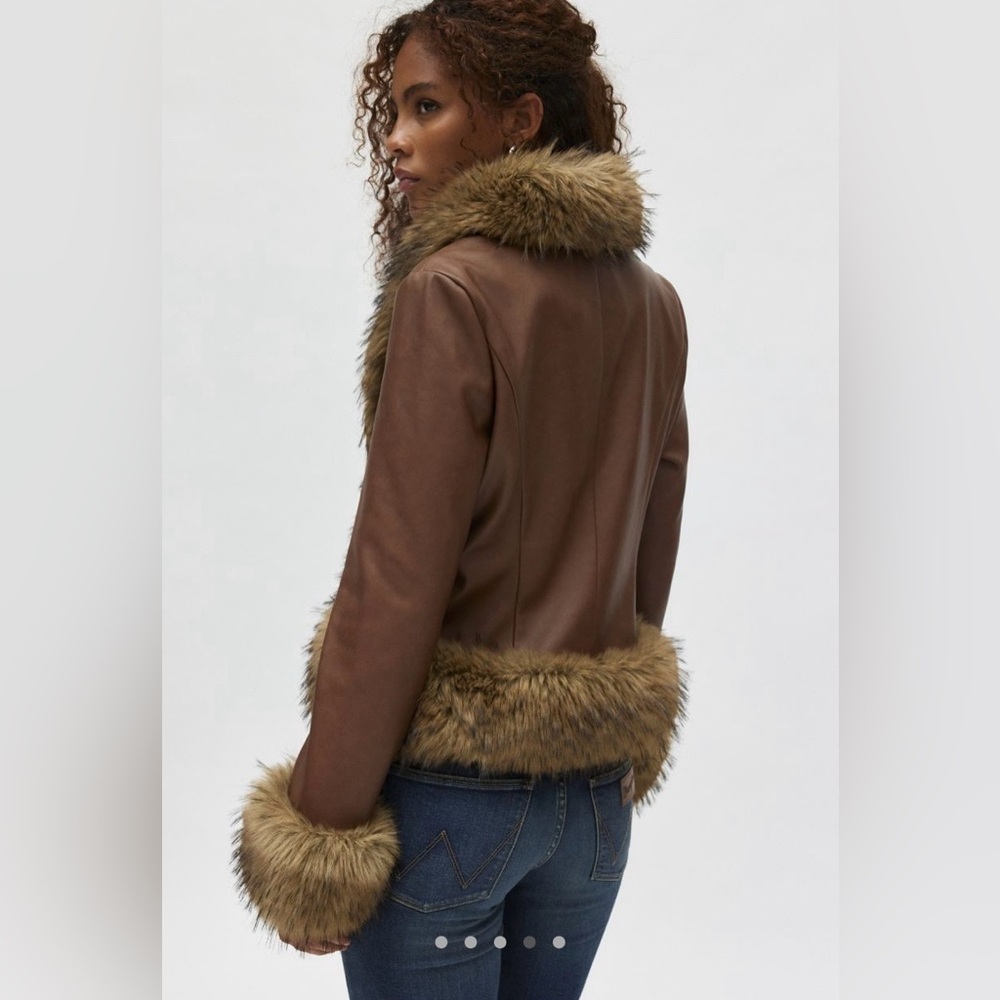 🔥NWT🔥 Silence + Noise Faux Fur Trim Jacket, Size L, Brown - Picture 3 of 9